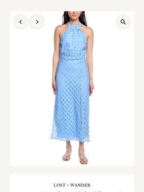 Lost + Wander Sky Blue Lattice Halter Midi Dress